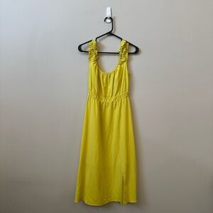RW&CO yellow midi length sleeveless ruffle strap dress